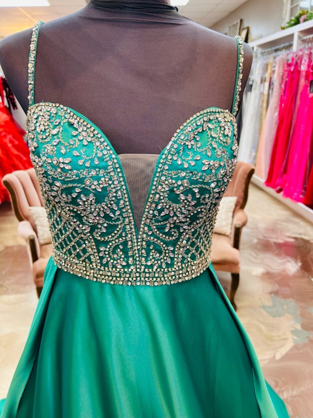 Rachel Allan Emerald Green Beaded Sweetheart Prom Gown - Picture 2 of 3